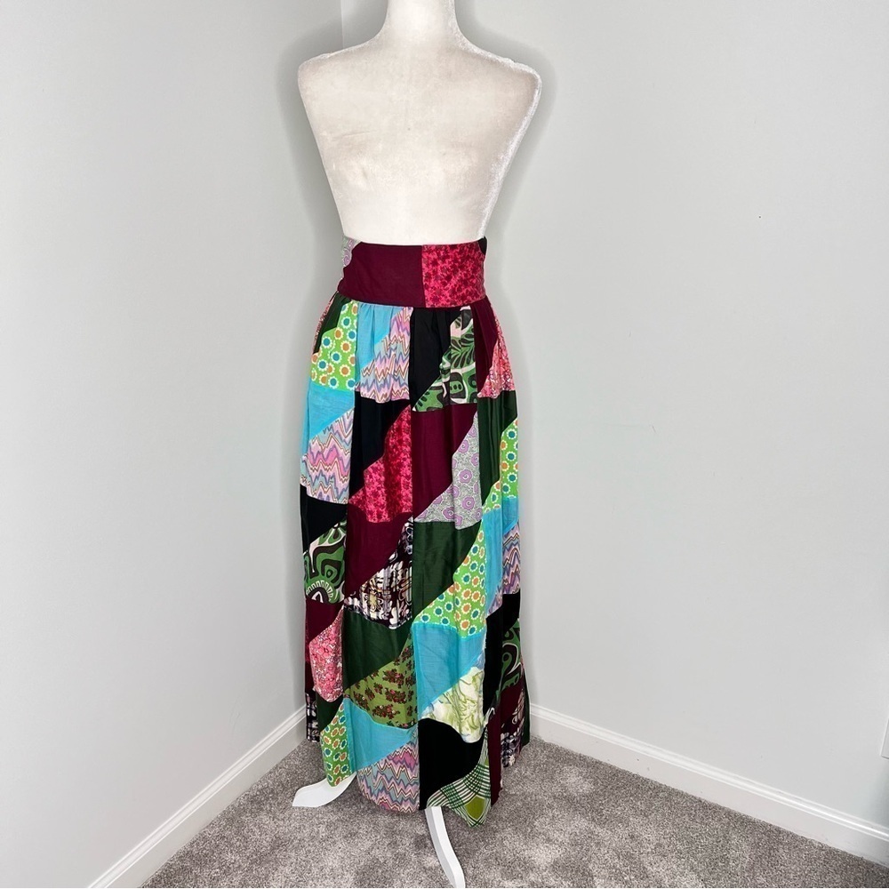 Vintage Hand Made Patchwork Quilt High Rise Maxi Skirt 4 - Picture 4 of 5